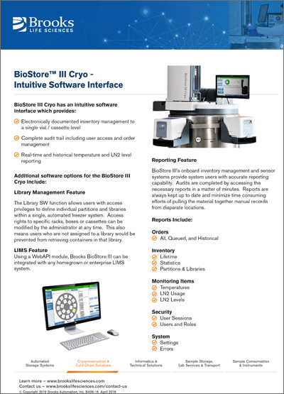 BioStore™III低温-直观的软件界面传单