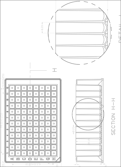 96平方深井储存酶标（2.2毫升，U形）技术绘图