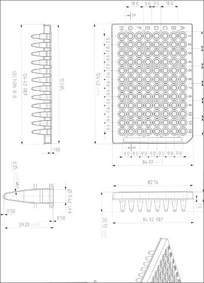 96孔半裙式PCR板技术图纸