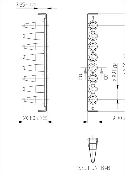 Framestrip 8井PCR管带技术绘图