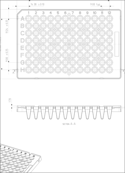 Framestar 96 Semi-Sprirted PCR Plate，Abi®FastPlate风格技术绘图