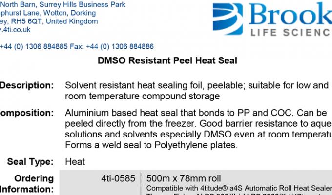 DMSO Resistant Peel Heat Seal Data Sheet