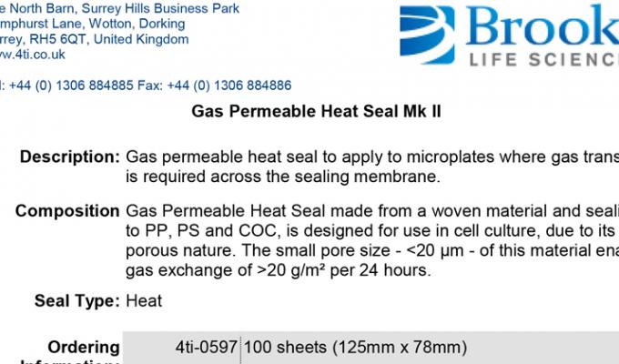 Gas Permeable Heat Seal Mark 2 Data Sheet