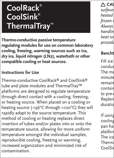 Biocision Coolrack，CoolSink和Thermaltray使用说明