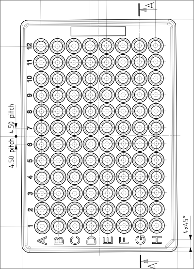 96圆井储存孔板(200µl, V型)技术图纸