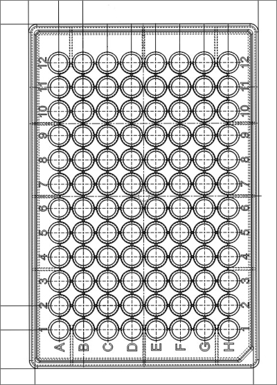 96圆孔储存微孔板(300µl, U形)技术图纸