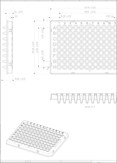 framestar96型半裙PCR板，罗氏式技术图纸