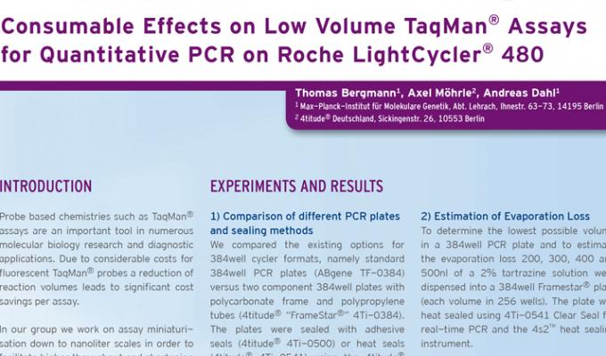 罗氏LightCycler®480定量PCR的低体积TaqMan®检测的消耗性影响