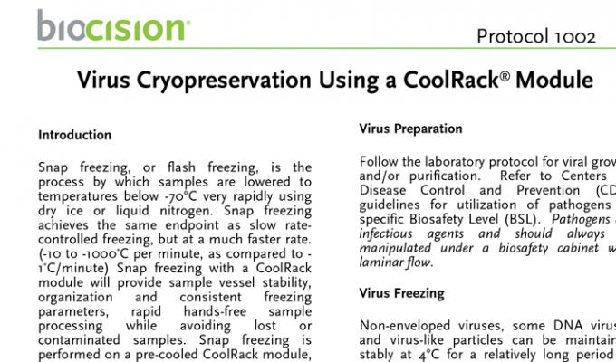 使用CoolRack模块进行病毒低温保存