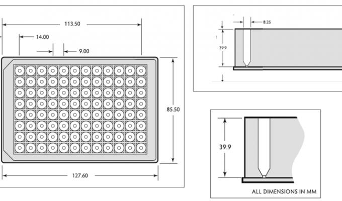 96方深井储存孔板(2.2 ml, v型)技术图纸