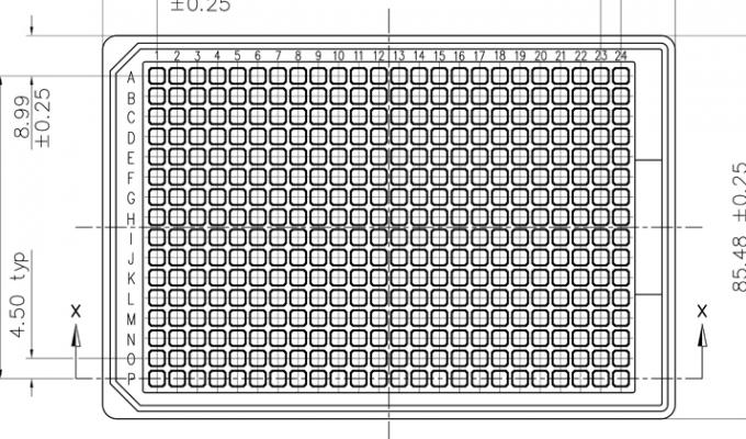 384光学上清晰的组织培养板Technical Drawing