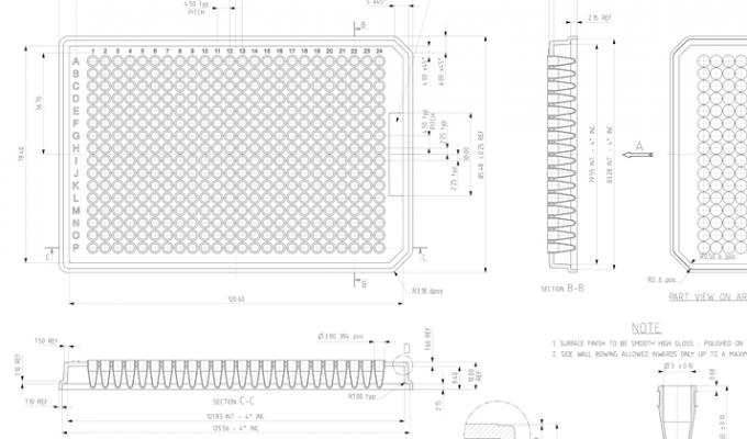 FrameStar®384 Well Skirted PCR板，罗氏风格技术图纸
