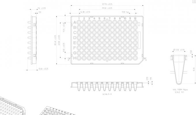FrameStar®96 Well Semi-Skirted PCR板，罗氏风格技术图纸